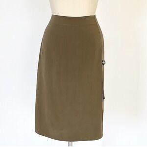 Trouvé Midi Skirt Size 4 Olive Green Asymmetrical Buckle‎ Detail Career Pencil